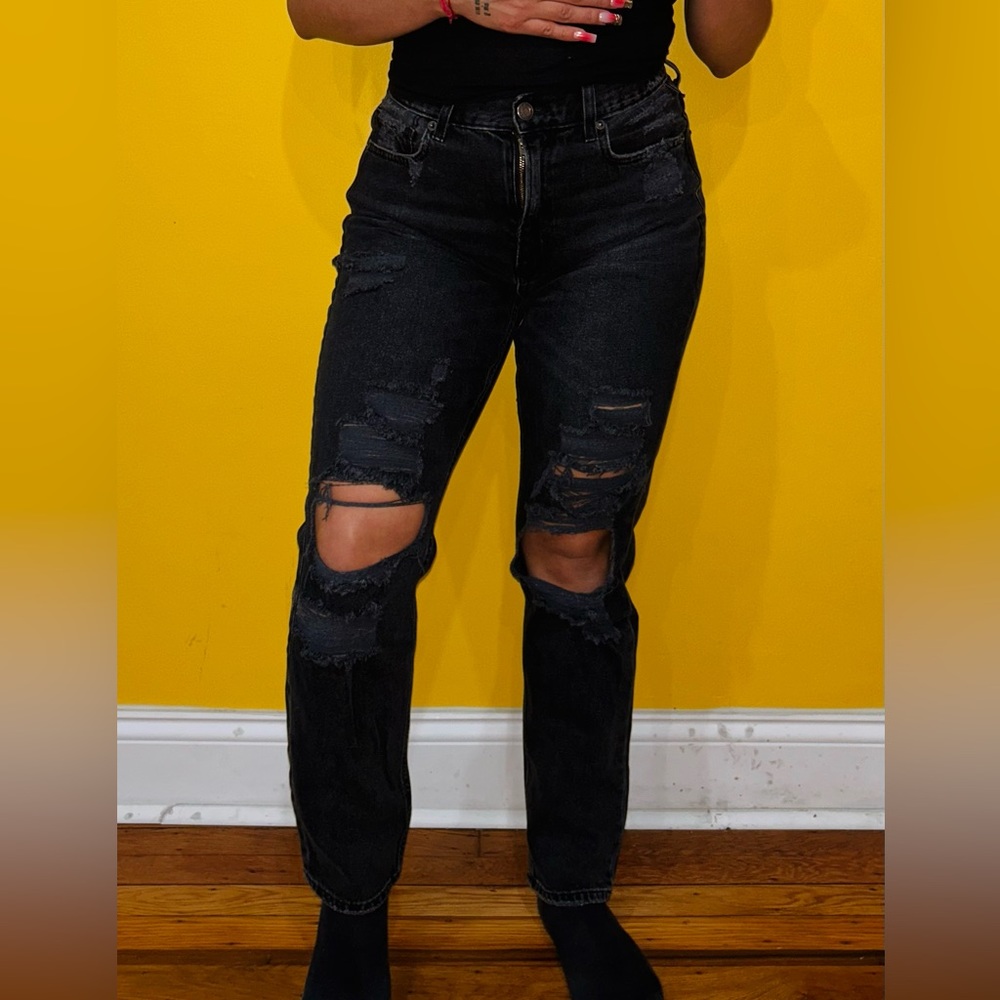 Edgy Black Distressed Mom Jeans